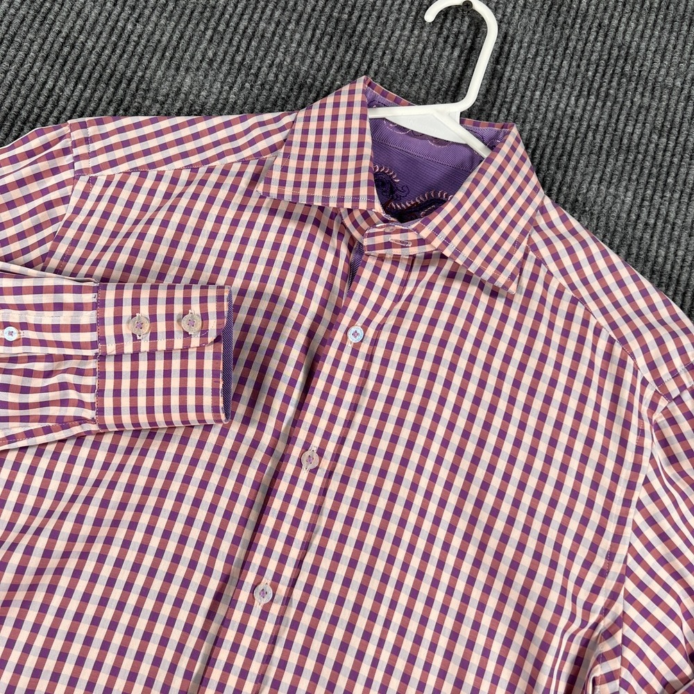 Robert Graham Shirt Mens Medium Purple Check Long Sleeve Button Up Casual Party